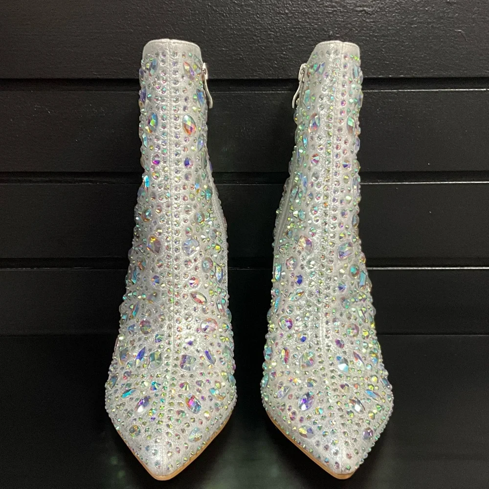 Silver Rhinestone Ankle Boots. - Picture 2 of 4